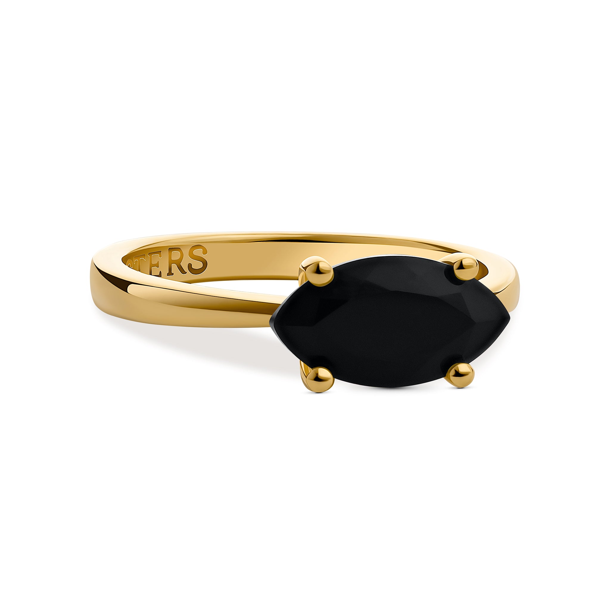 Marquise-cut black onyx ring with deep black gemstone