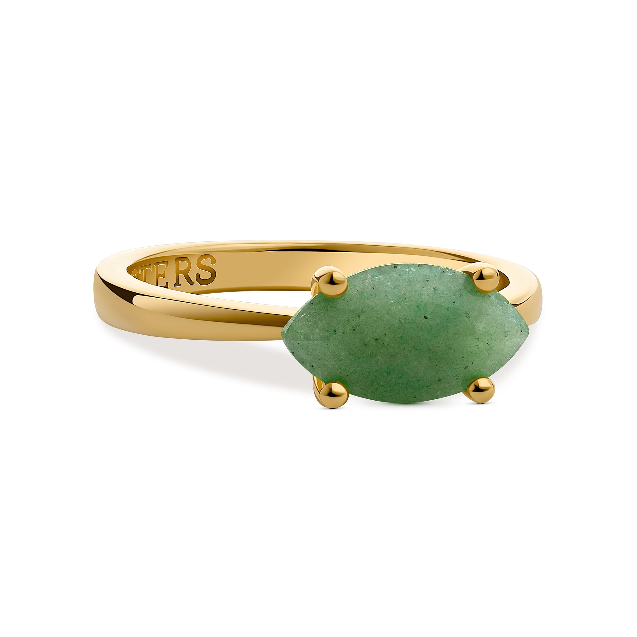 Marquise-cut green aventurine ring gold plated with natural gemstone