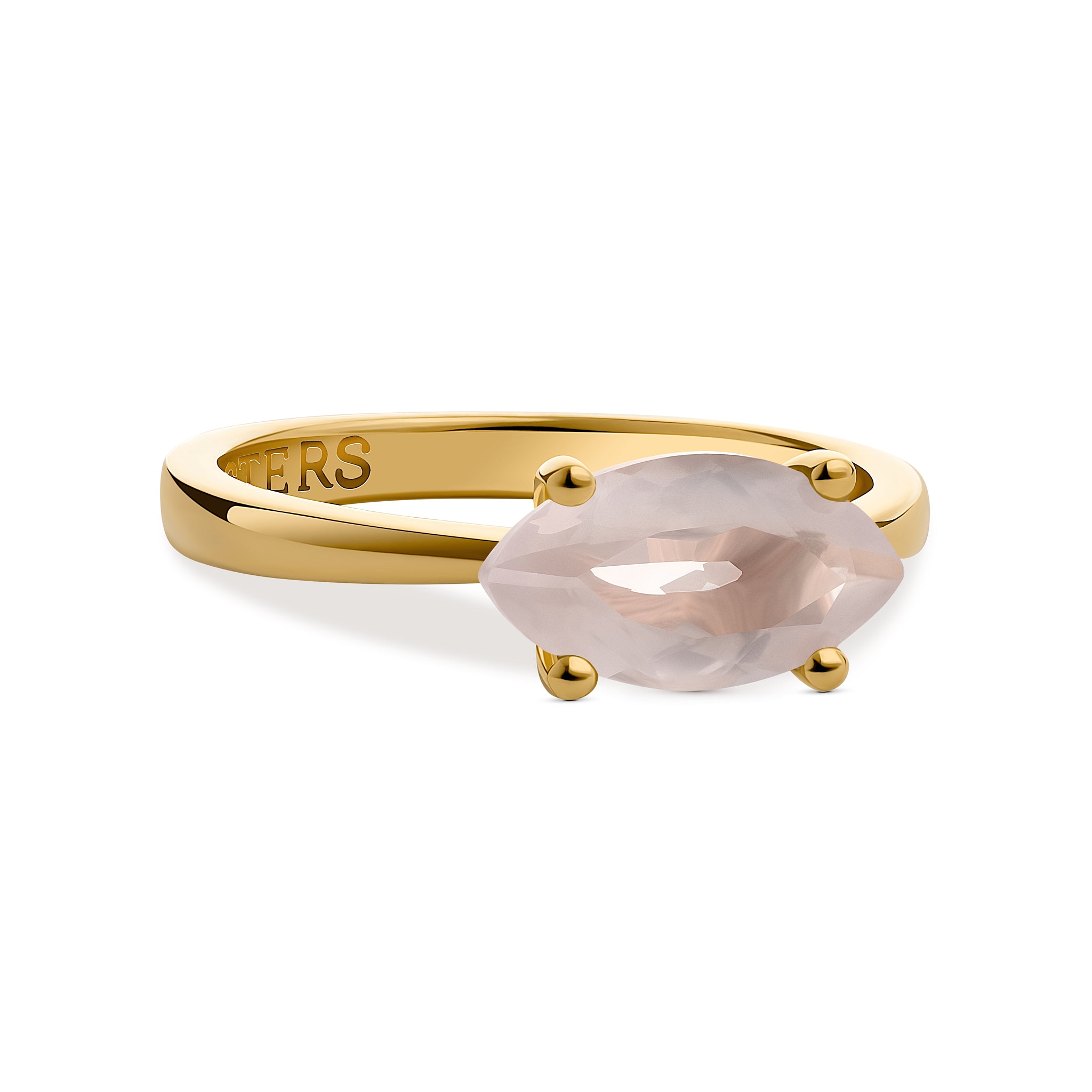 Marquise-cut rose quartz ring in 18k gold plated with soft pink gemstone