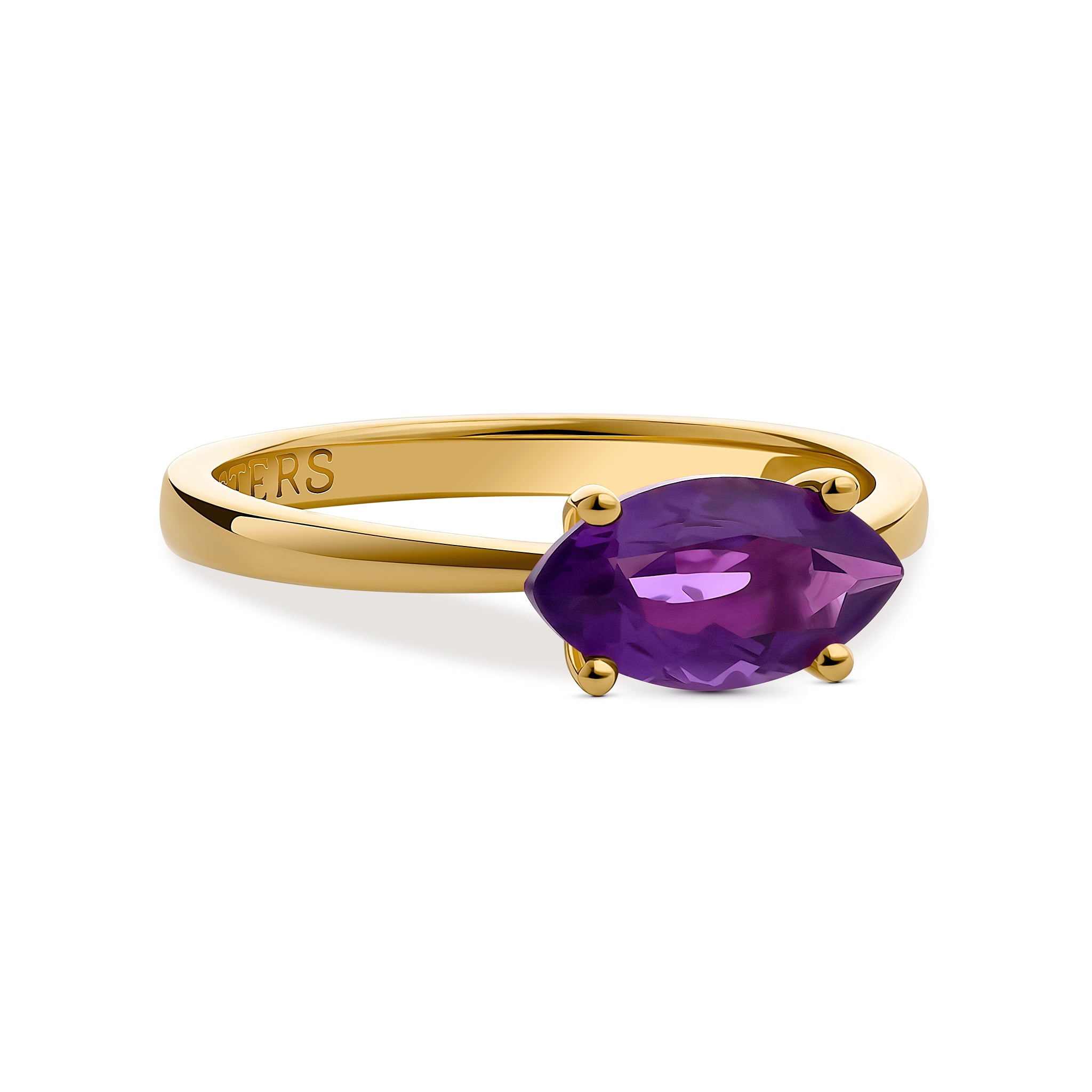 Marquise-cut amethyst ring 18ct gold plated with purple gemstone