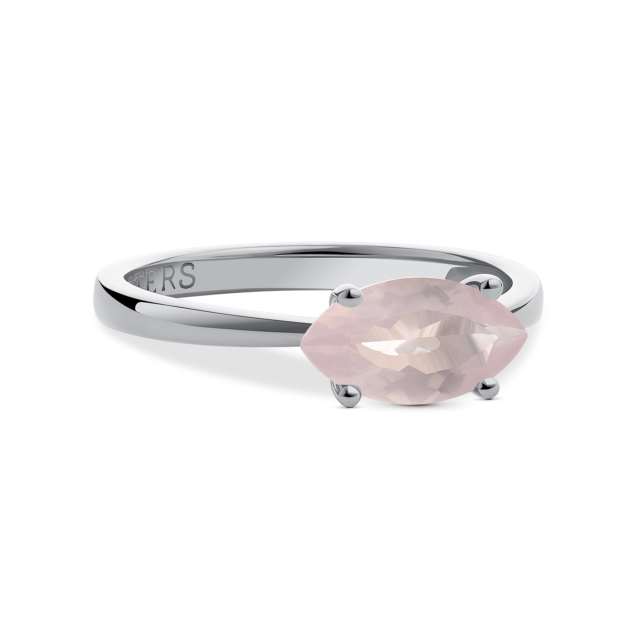 Marquise-cut rose quartz ring in sterling silver with soft pink gemstone