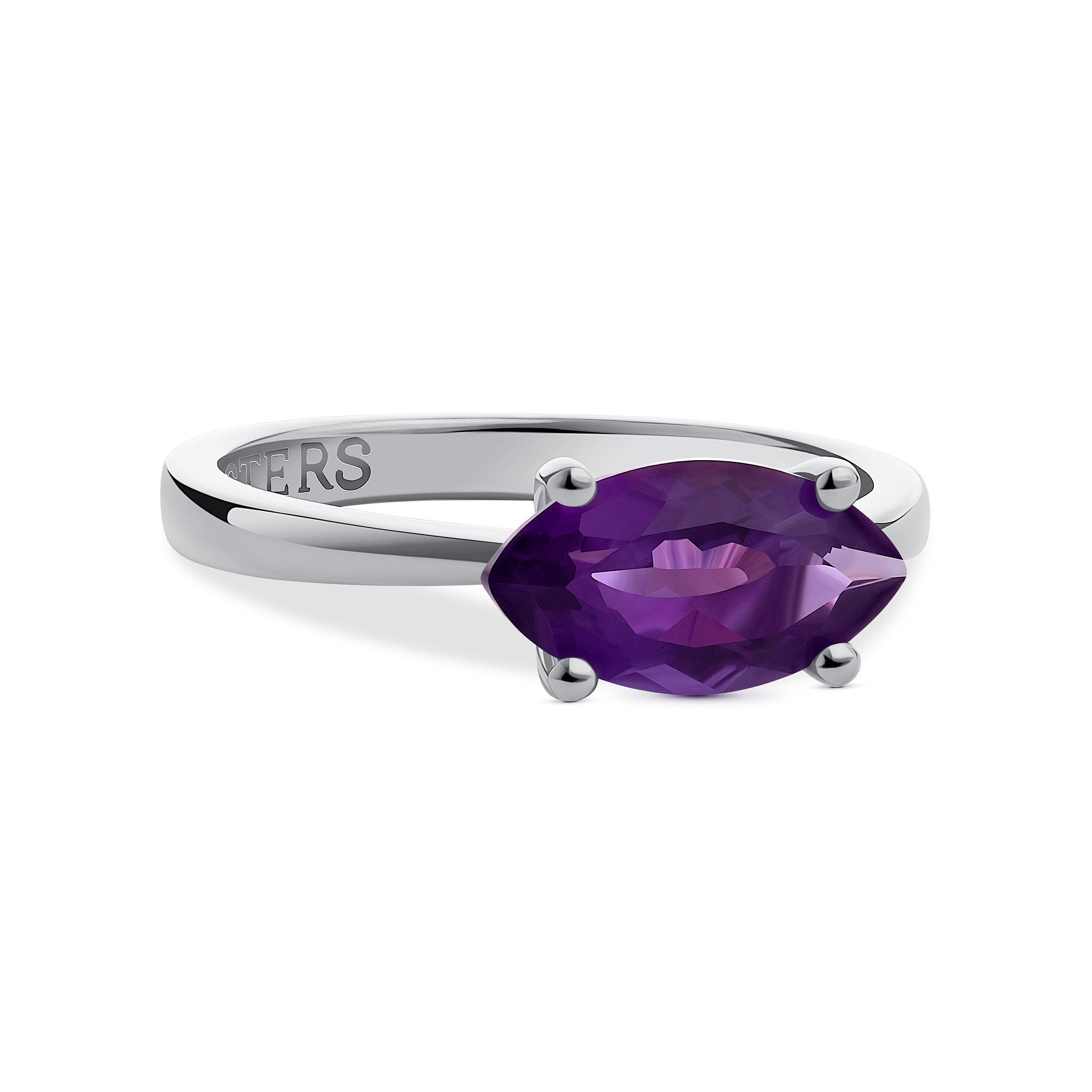 Marquise-cut amethyst ring in 925 sterling silver with purple gemstone