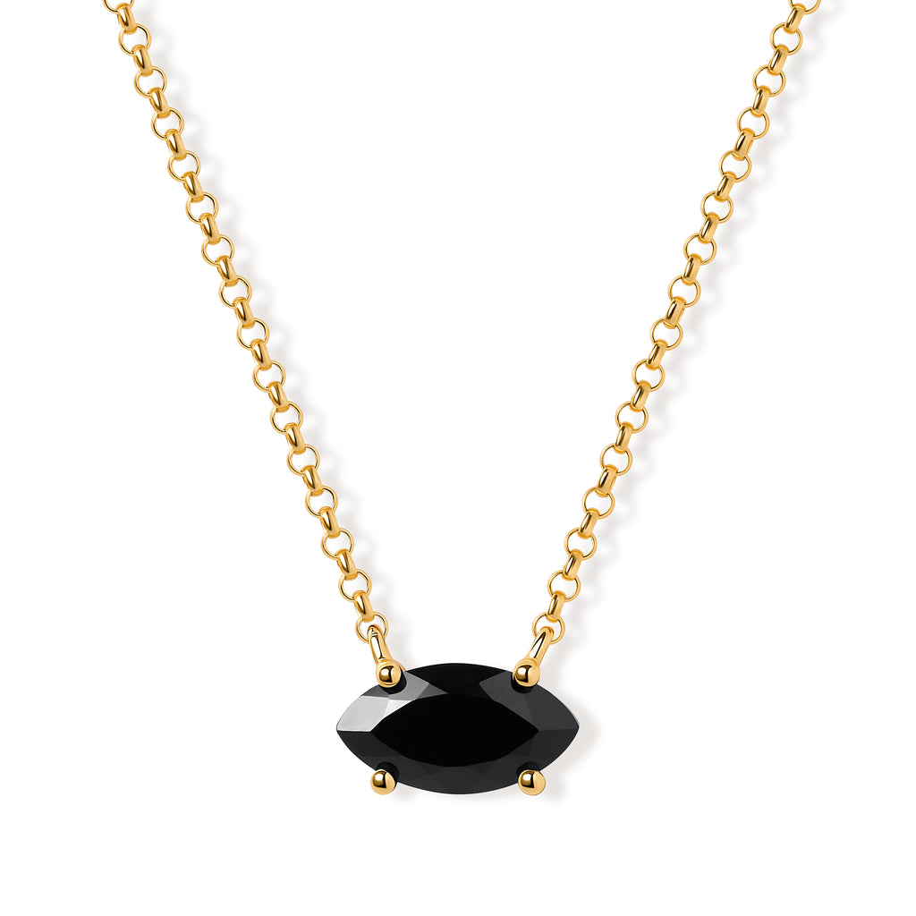Marquise-cut black onyx necklace in 18k gold plated with deep black gemstone