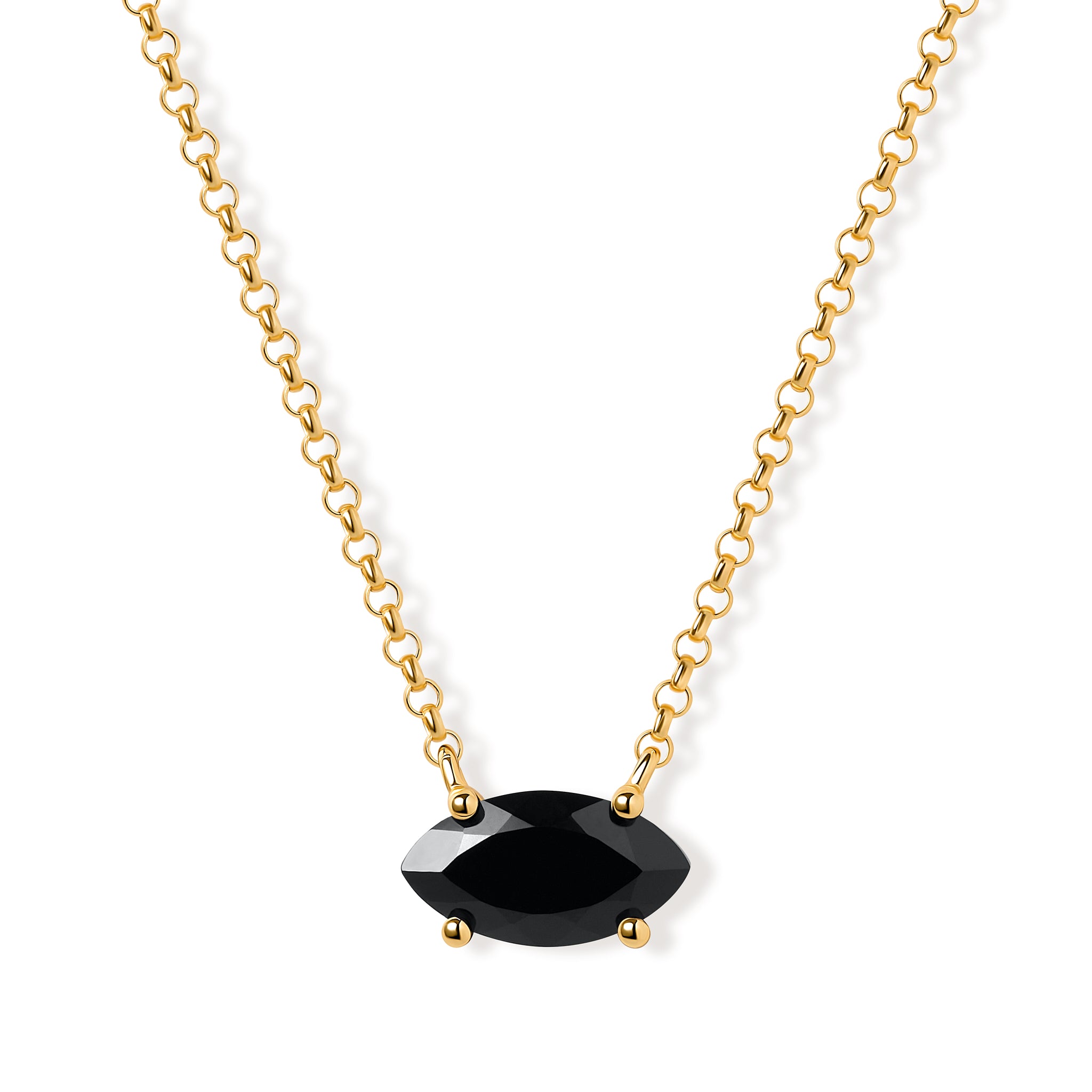 Marquise-cut black onyx necklace in 18k gold plated with deep black gemstone