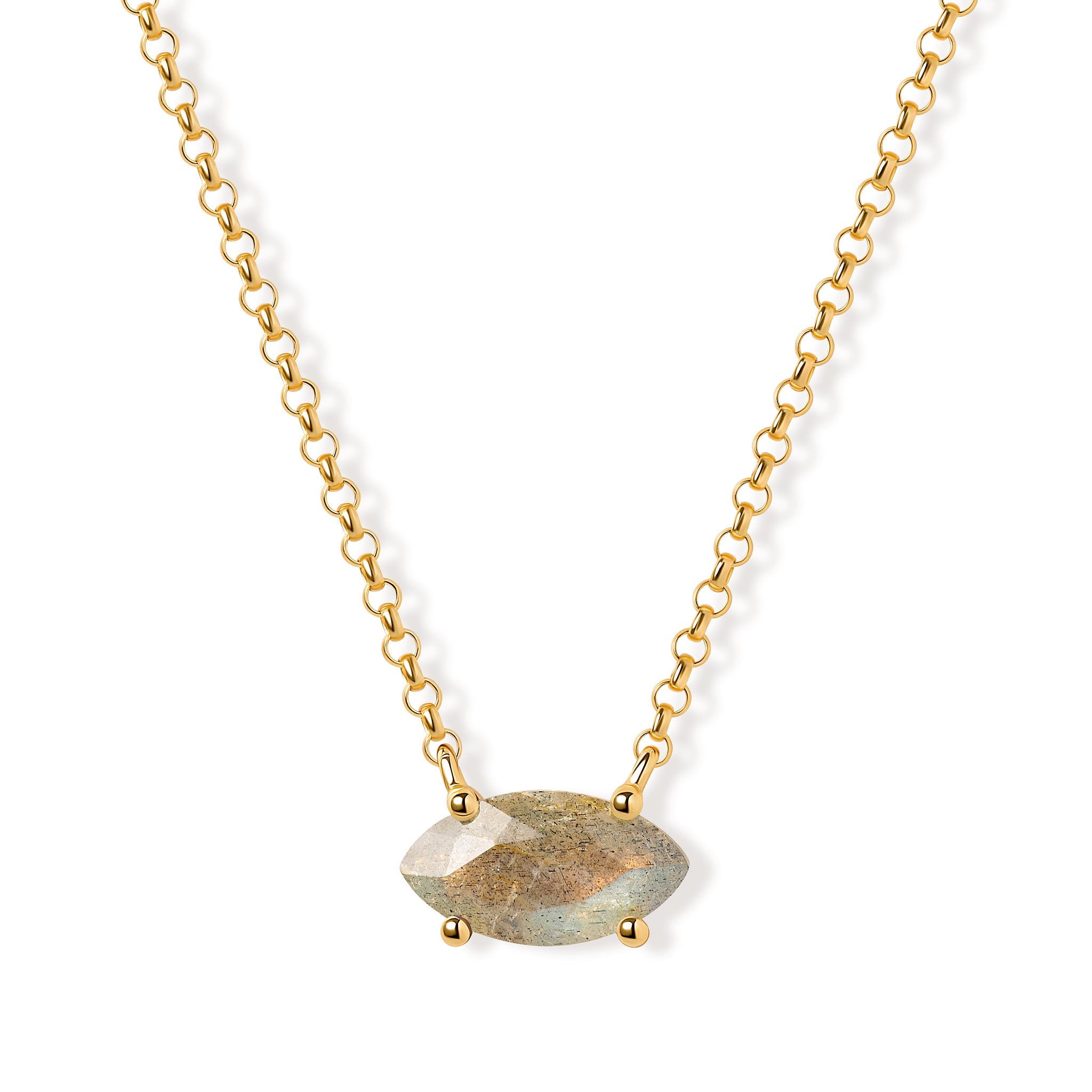 Marquise-cut labradorite necklace in 18kt gold plated with iridescent flashes