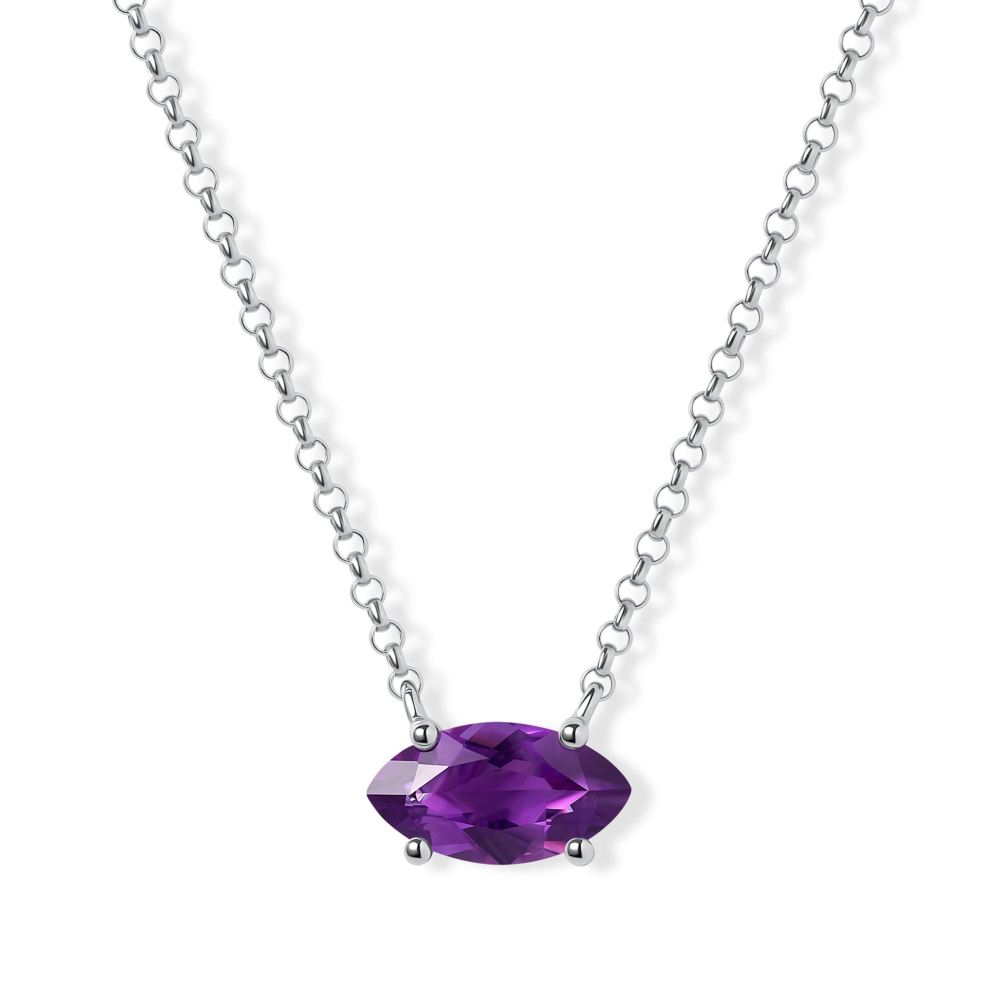 Marquise-cut amethyst necklace in sterling silver with soft purple gemstone